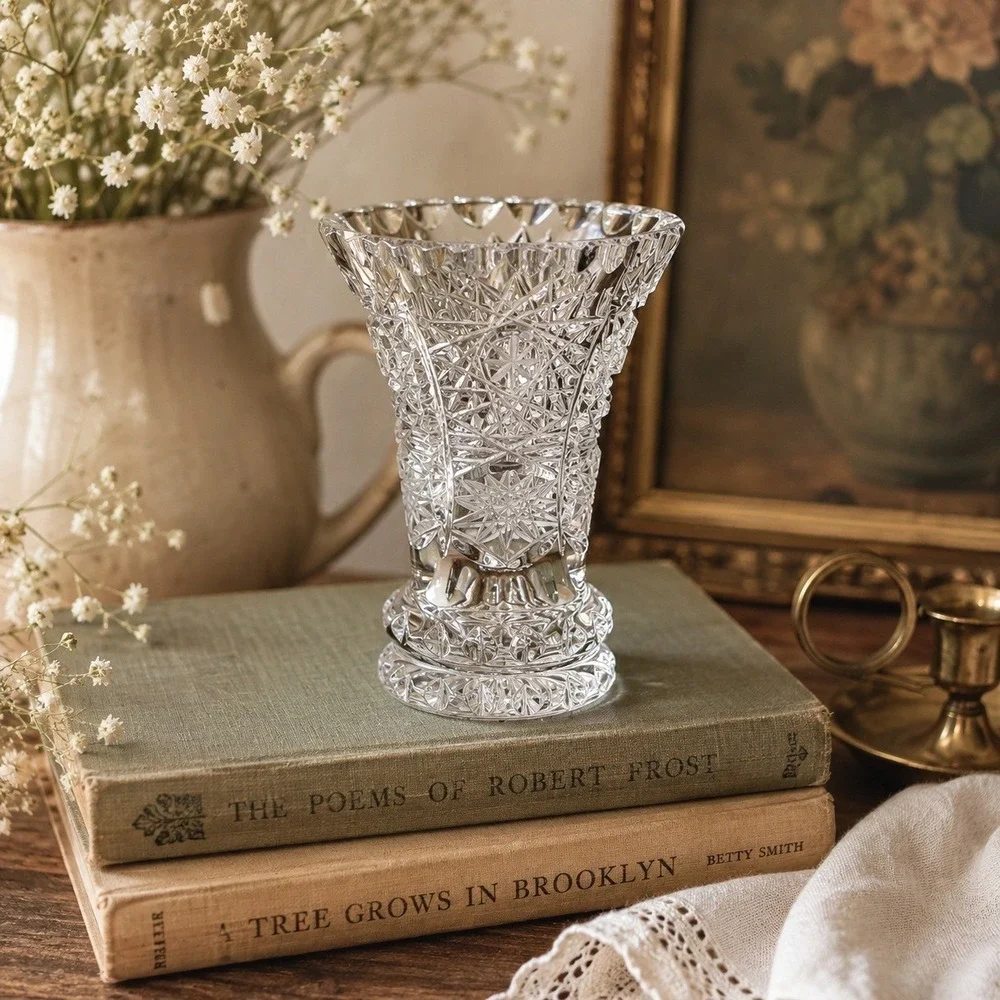 Vintage Czech Hand Cut Lead Crystal Flared Vase Jihlavske Sklarny Bohemia 3 inch